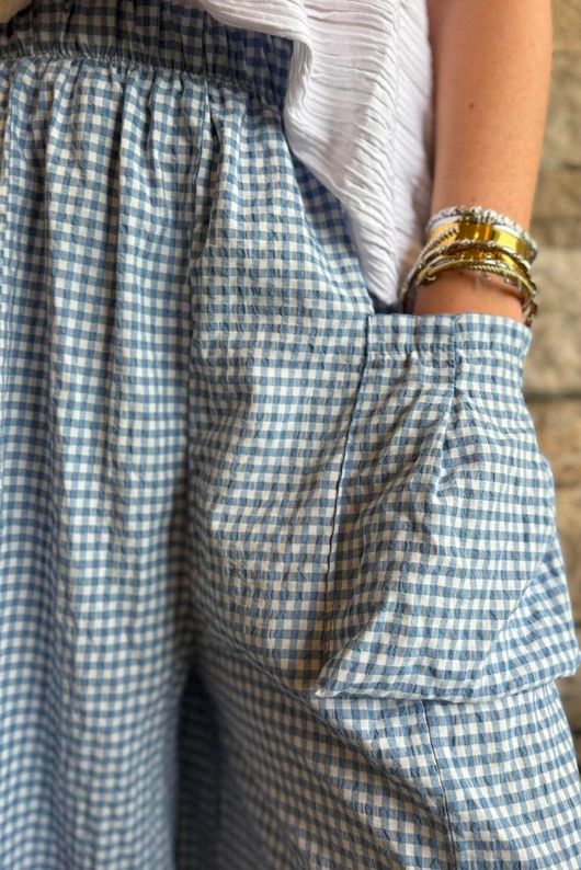 Arbi Gingham Pocket Culotte Pant Denim